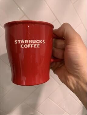 Starbucks Mug 2008 Red White Embossed 14oz Coffee Cup Vintage